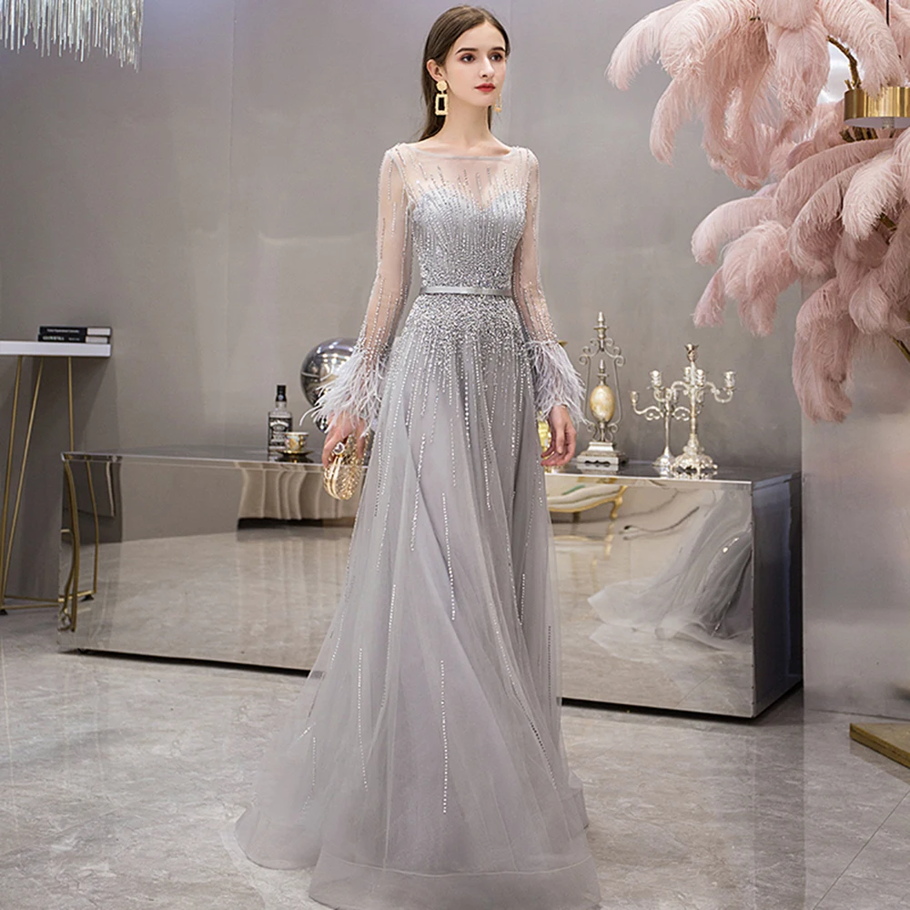 Modest Evening Dresses With Long Sleeves Luxury Appliquies Sequin Tulle — free download