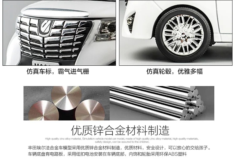Высокая симитация 1:32 Toyota Alphard MPV модель сплава Вытяните назад Модель автомобиля Вытяните назад звуковой светильник Музыка Дети литые игрушки коллекция