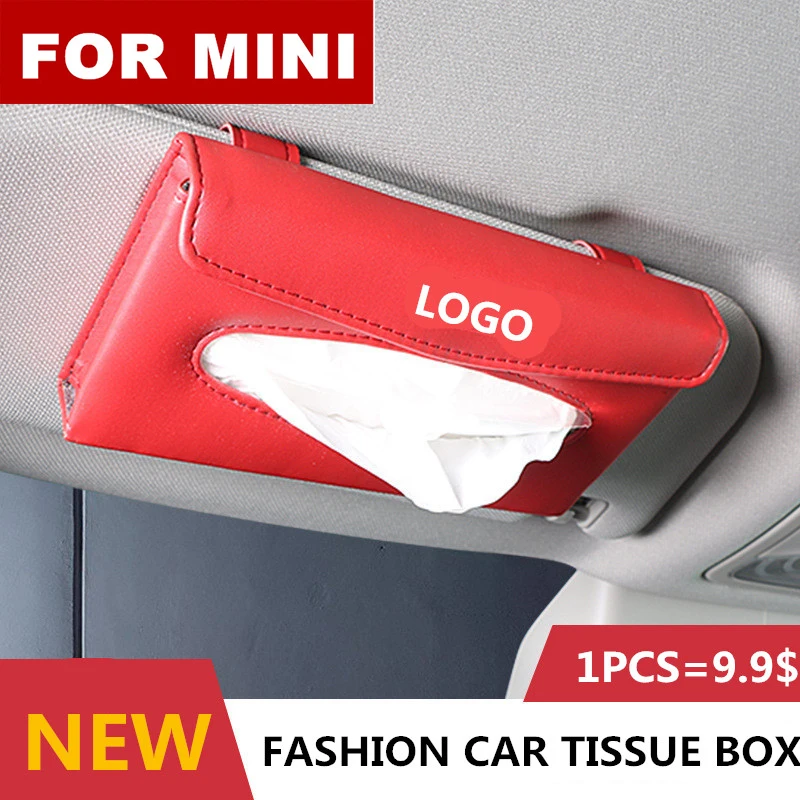 

New Car Tissue Box Quality Car PU sunshade type pendant Interior tissue box For Mini logo Cooper Countryman Clubman R55 R56 F55
