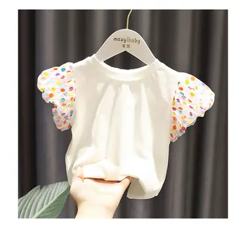 

2020 Baby Girl Fashion Clothing Cotton puff sleeve dot T-shirt Clothes Children Party Birthday Wear