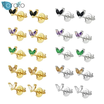 

Minimalist INS Earrings for Women White/Yellow/Green/Purple/Black Crystal Tiny 925 Sterling Silver Stud Earrings Ear Jewelry
