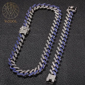 

Hip Hop 15MM Bling Iced Out Cuban Paved Rhinestone Miami Zircon Men's Necklaces Bracelet Set For Men Jewelry 8/16/18/24in VP927