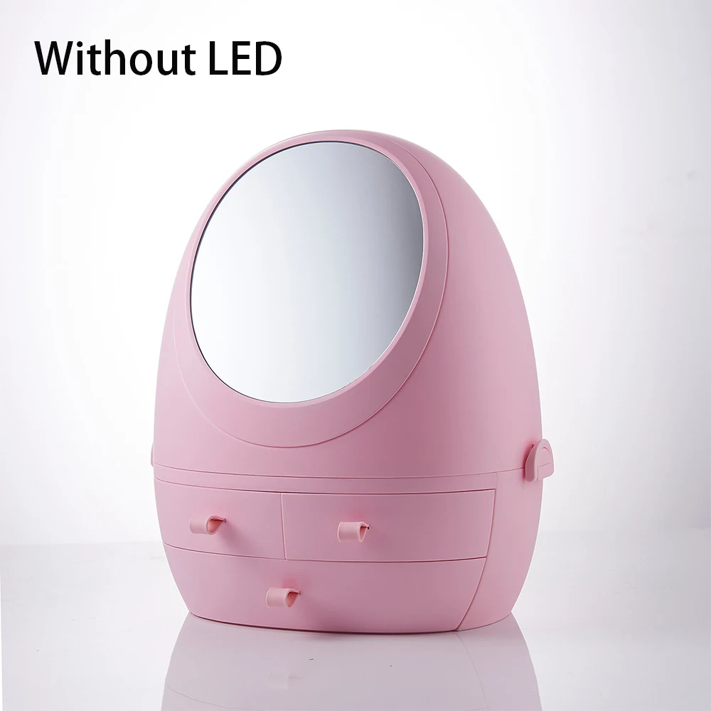 Pink NoLED USB Перезаряжаемый органайзер для косметики, коробка для хранения косметики, портативный контейнер для ювелирных изделий, пыленепроницаемый ящик, водонепроницаемый зеркальный светодиодный светильник - Цвет: Pink NoLED