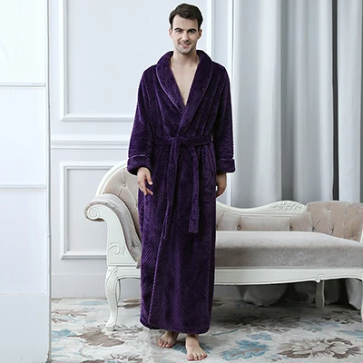 Men Purple Удлиненный теплый фланелевый банный халат для женщин и мужчин, зимнее кимоно, халат, роскошный термо халат, халаты для подружки невесты, ночная рубашка - Цвет: Men Purple