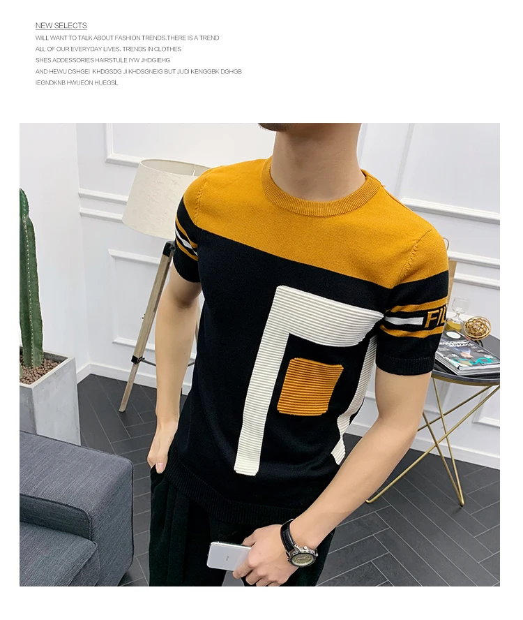 Высококачественная уличная футболка с круглым вырезом, Camisetas Hombre, летнее платье, мужская Трикотажная футболка с коротким рукавом, футболка из жаккардовой ткани
