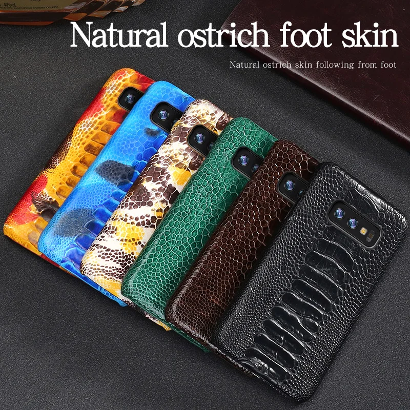 

LANGSID Luxury Natural Ostrich foot skin case For Samsung S10 case Real leather back cover For Galaxy s10 plus case handmade