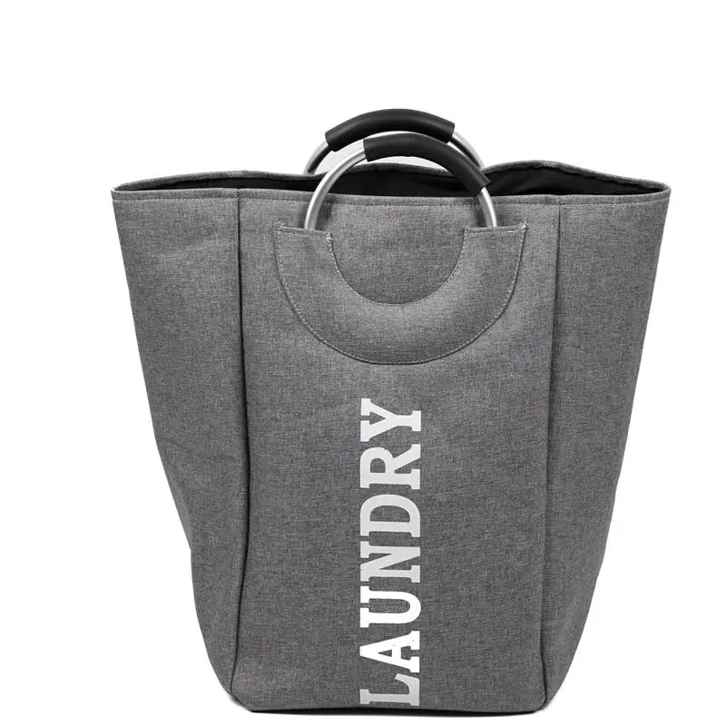 

Imitation Linen Folding Laundry Basket Dirty Clothes Hamper Debris Sundries Storage Basket Aluminum Handle Portable 34*31*58cm