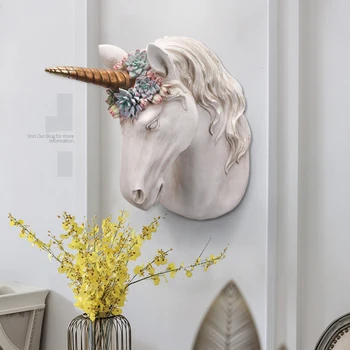 

Modern 3D Resin Unicorn Wall Hanging Animal Porch Restaurant Wall Mural Ornament Home Livingroom Wall Sticker Decoaretion Crafts