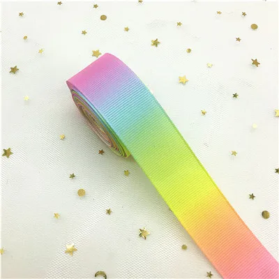 25 мм 38 мм градиентные цвета с радужной печатью корсажная лента DIY упаковка Свадебная вечеринка головной убор украшение для волос бант 5 ярдов - Цвет: 25mm  Rainbow