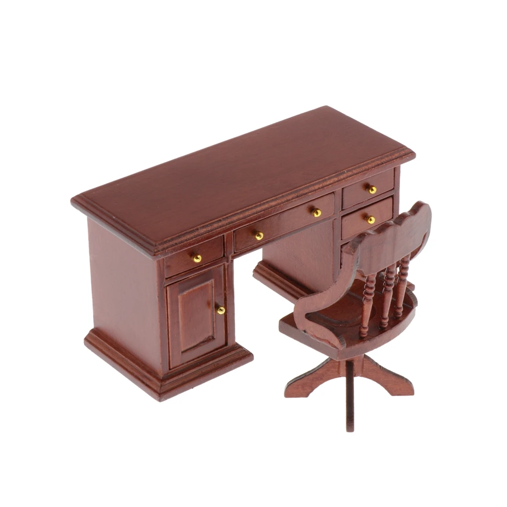1/12 Dollhouse Writing Desk & Chair Model Set Miniatures Furniture Toy