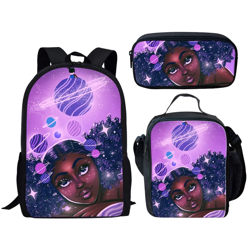 YQ4559CGK FORUDESIGNS/3 шт./компл. школьные сумки для детей, черные девочки, волшебный Африканский детский школьный рюкзак школьный портфель, сумка на плечо - Цвет: YQ4559CGK