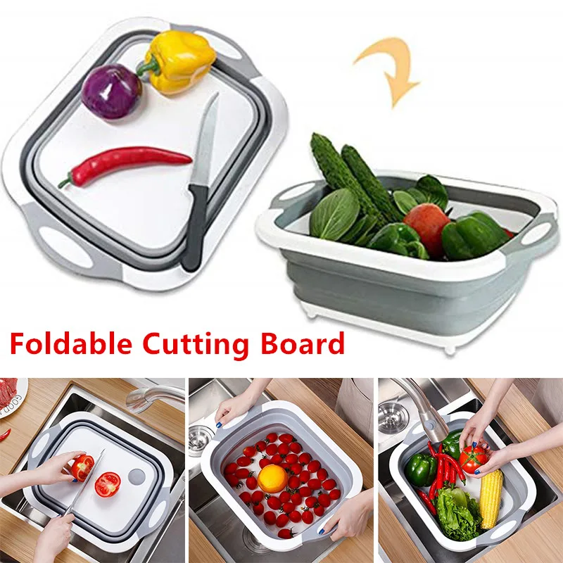 

Kitchen Chopping Block Folding Cutting Board with Colander Food Chopping Boards Washing Basket Drain Kitchen Organizer