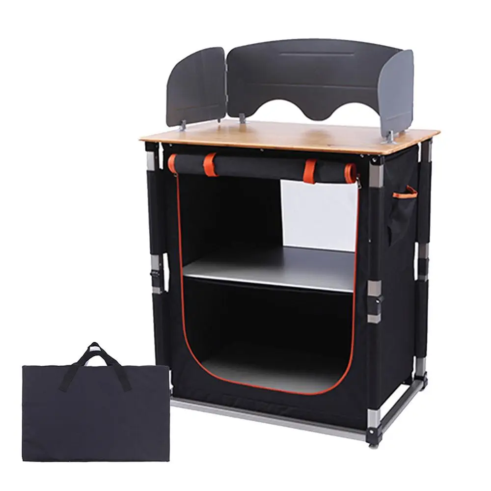 

Kingcamp Instant Bamboo Cooking Table - Light Weight Aluminum Frame Portable Heavty-duty Camping Table with Storage Organizer