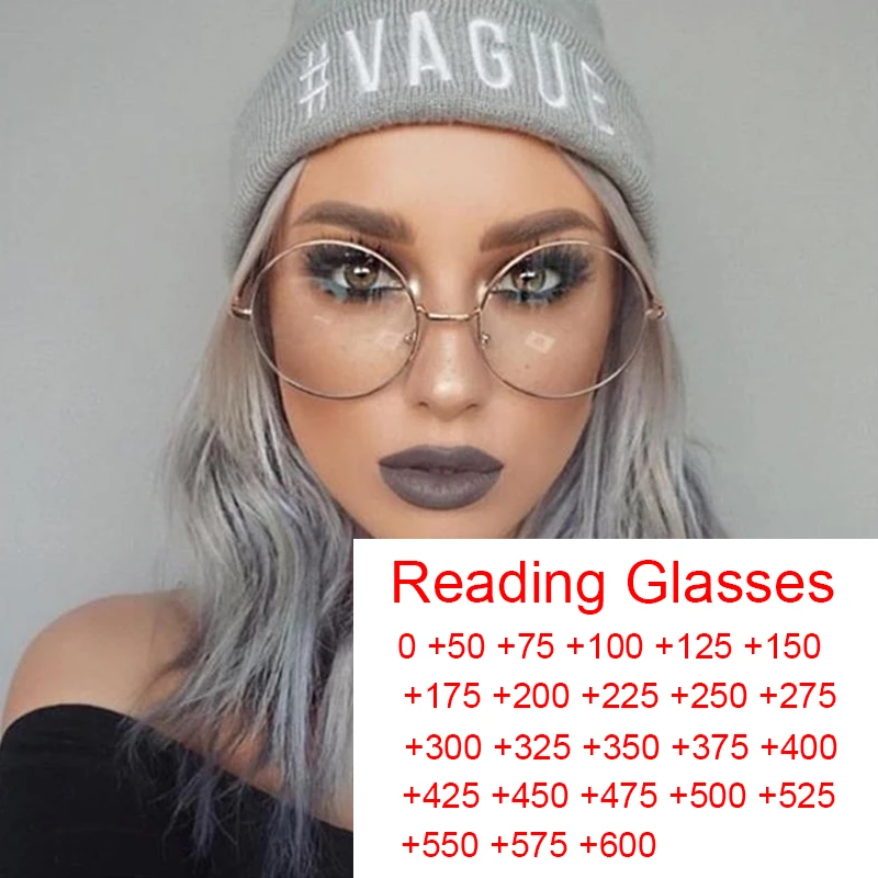 Anti luz azul hyperopia óculos de leitura unisex computador óculos quadro transparente grandes óculos redondos retro okulary 0 a + 6.0
