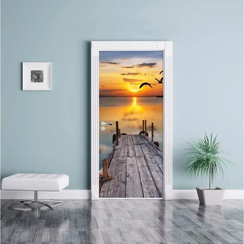 

Home Decor Decal Poster 3D Creative Bird Sunset Ocean Door Stickers Waterproof Wallpaper Print Art Picture For Kids Room Paste
