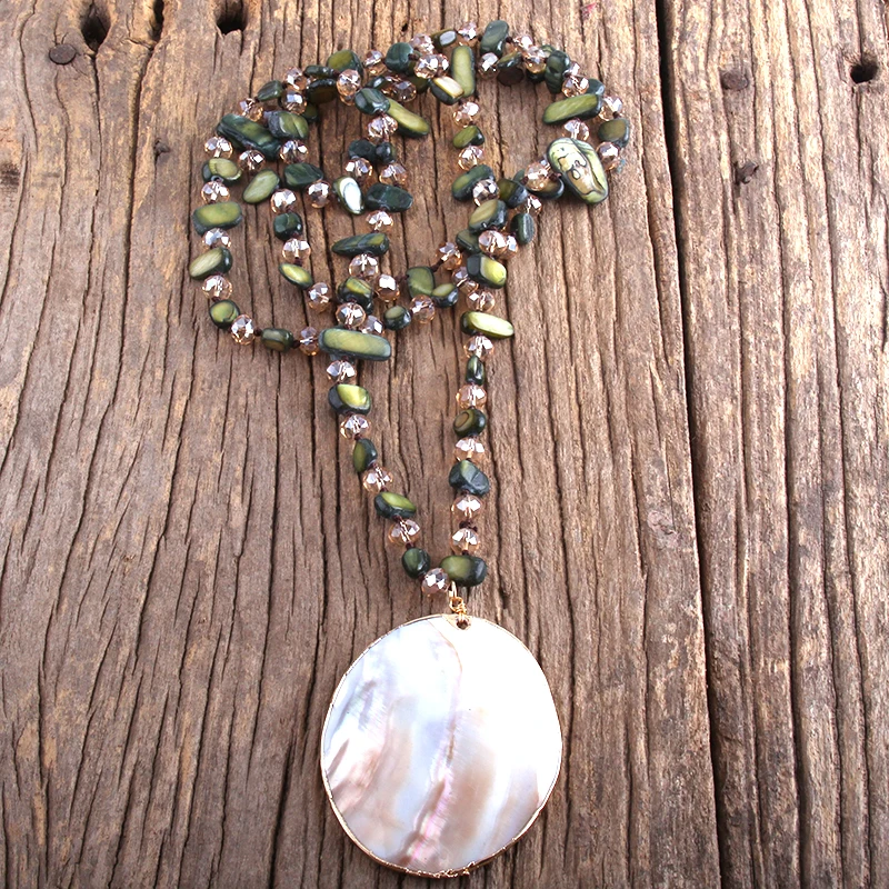 rh moda boho jóias shell contas de cristal longo atado grande shell pingente de colar womenlariat colares dropship