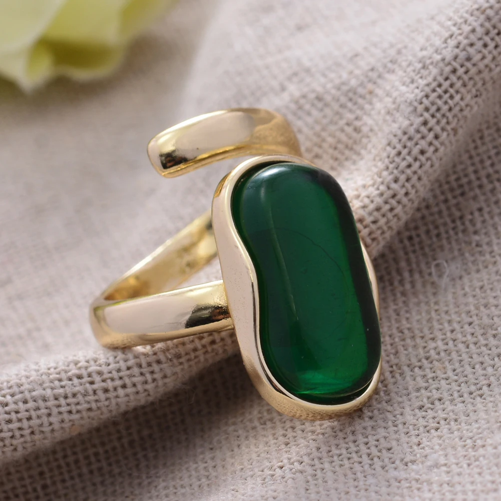 Luxury Granny Emerald Gemstone Yellow Gold Color Ladies Engagement Ring Jewelry For Women Gift No Fade - 5