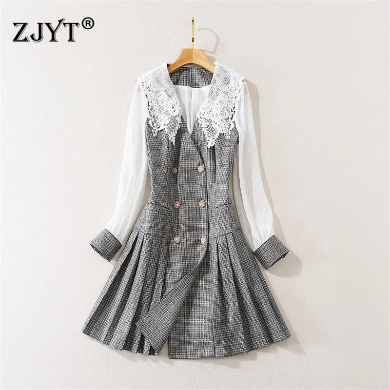 Женское Повседневное платье до колен белое клетчатое составного кроя с