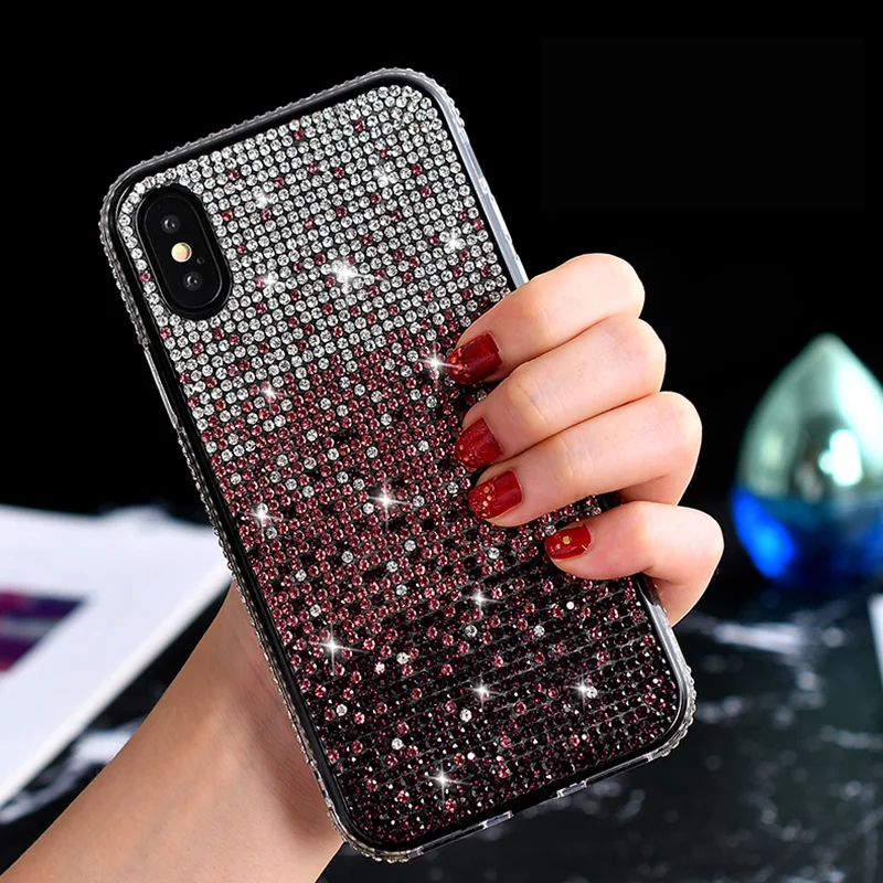 Роскошный чехол для iphone 8 8plus x xr xs max 11 pro max 6 6s 7 7 plus, Мягкий треугольник, стекло, Алмазная форма, блестящий градиент для леди