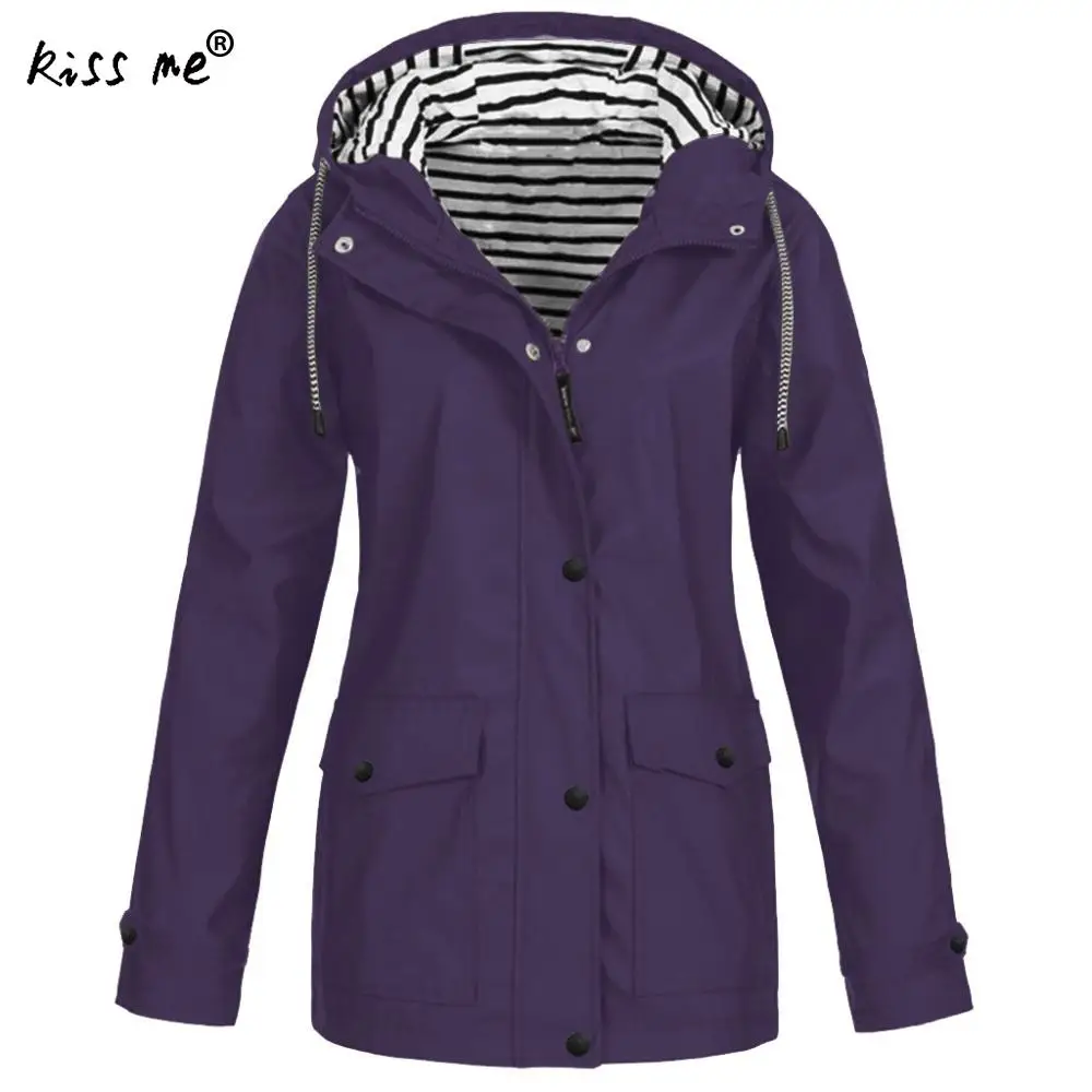 S-5XL размера плюс женская куртка для улицы Водонепроницаемый женский плащ для кемпинга езды на велосипеде пончо дождевик Толстовка для собак дождевик - Цвет: purple