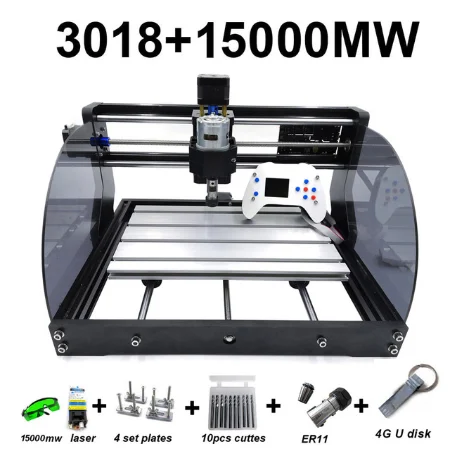 DIY CNC 3018 Pro MAX GRBL, 3 оси PCB фрезерный станок, CNC маршрутизатор лазерная гравировка CNC3018PRO max фрезерный станок - Цвет: With 15W Focus Laser