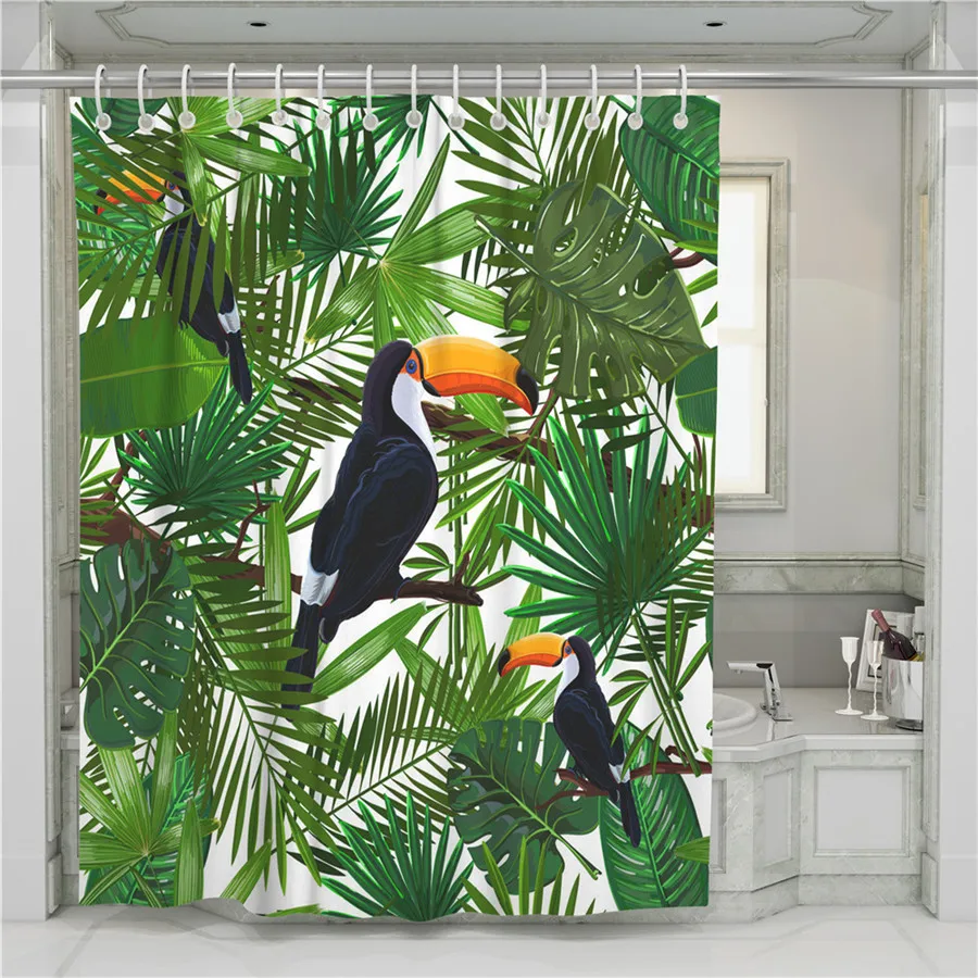 Toucan Parrot Pineapple Tropical  Modern Bathroom Waterproof Bath Shower Curtain
