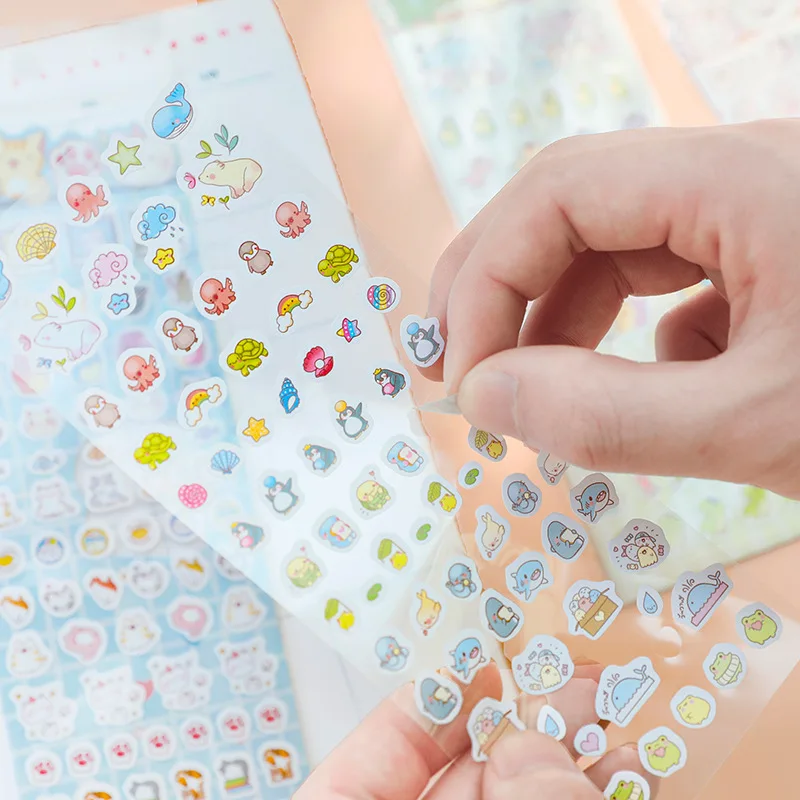 4 sheets/lot Cute Little Mini Cartoon Animals PVC Stickers Scrapbooking Diy Diary Stationery Stickers afbeelding