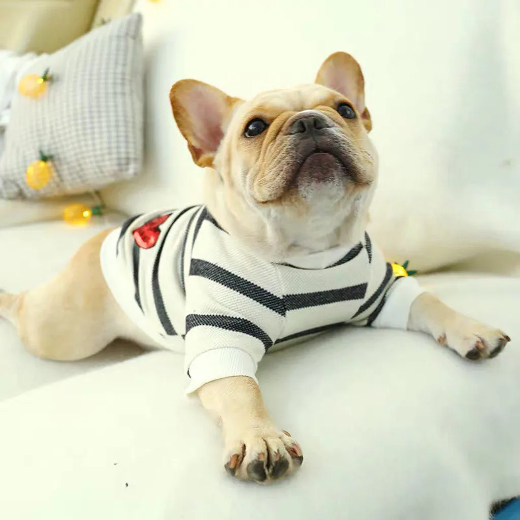 Популярная рубашка в черно-белую полоску для домашних животных, одежда для собак с принтом в виде сердечек, одежда для собак, зимняя одежда для собак с французским бульдогом, Ropa Perro* 5 - Цвет: Белый