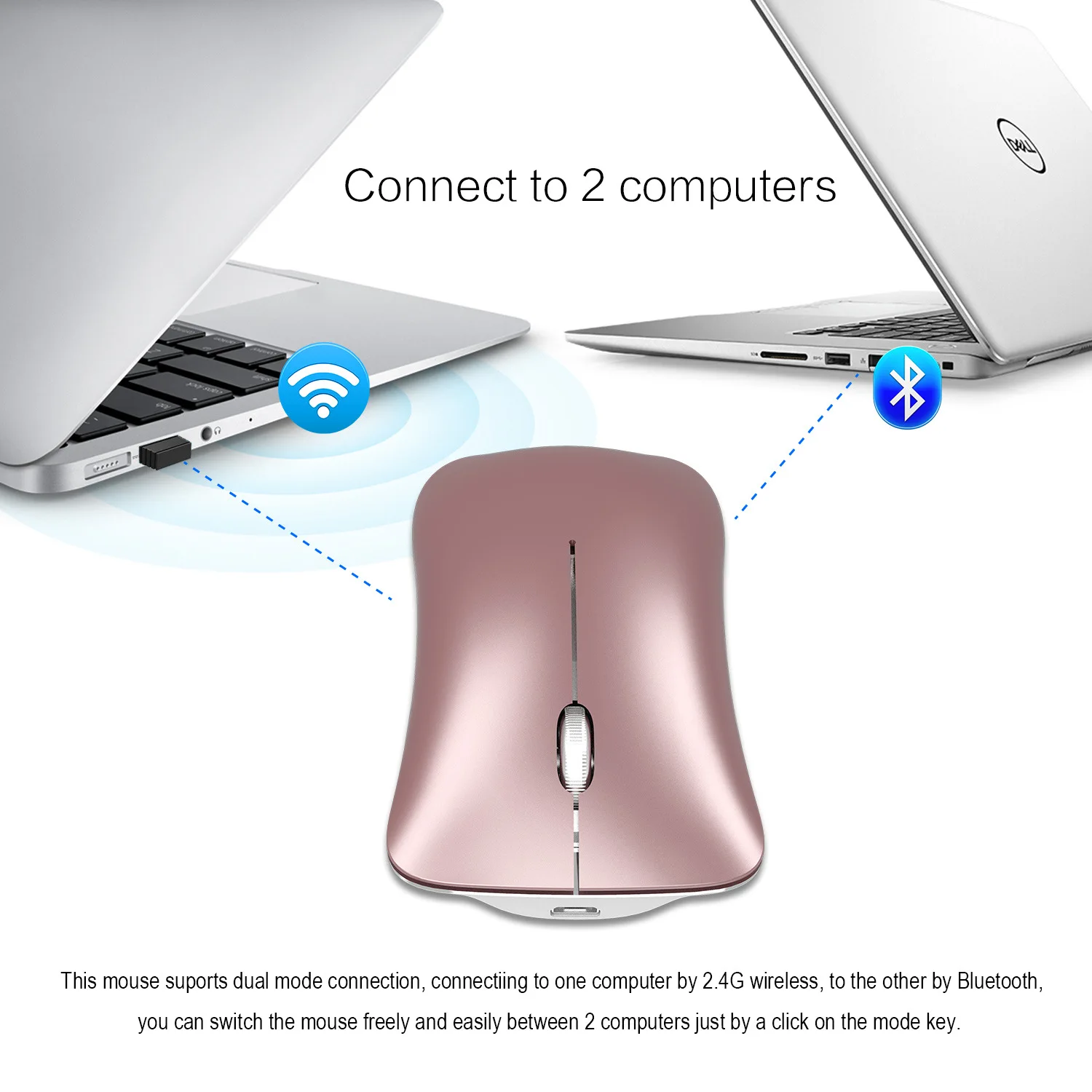 Беспроводная мышь 1600 dpi Bluetooth USB оптическая перезаряжаемая компьютерная мышь 2,4G приемник супер оптическая тонкая мышь для ПК ноутбука - Цвет: Double mode rose gol