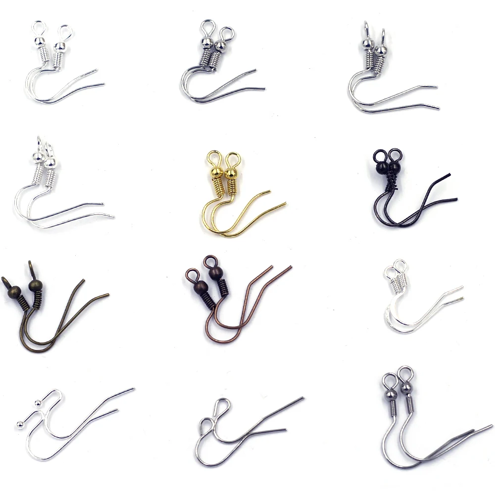 

100Pcs Earrings Wire Hook Ear Alloy Copper Stainless Steel Classic Silver Gold Bronze Color Jewelry DIY Making Findings