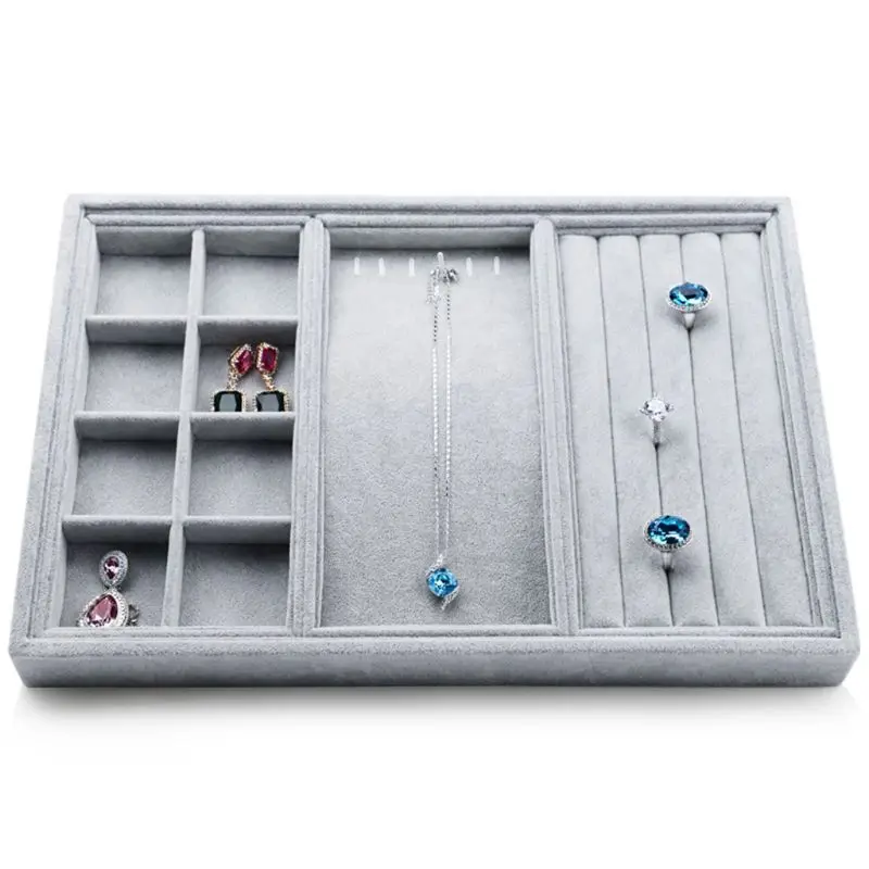 Flannel Jewlery Showcase Tray Ring Necklace Stud Earring Display Organizer