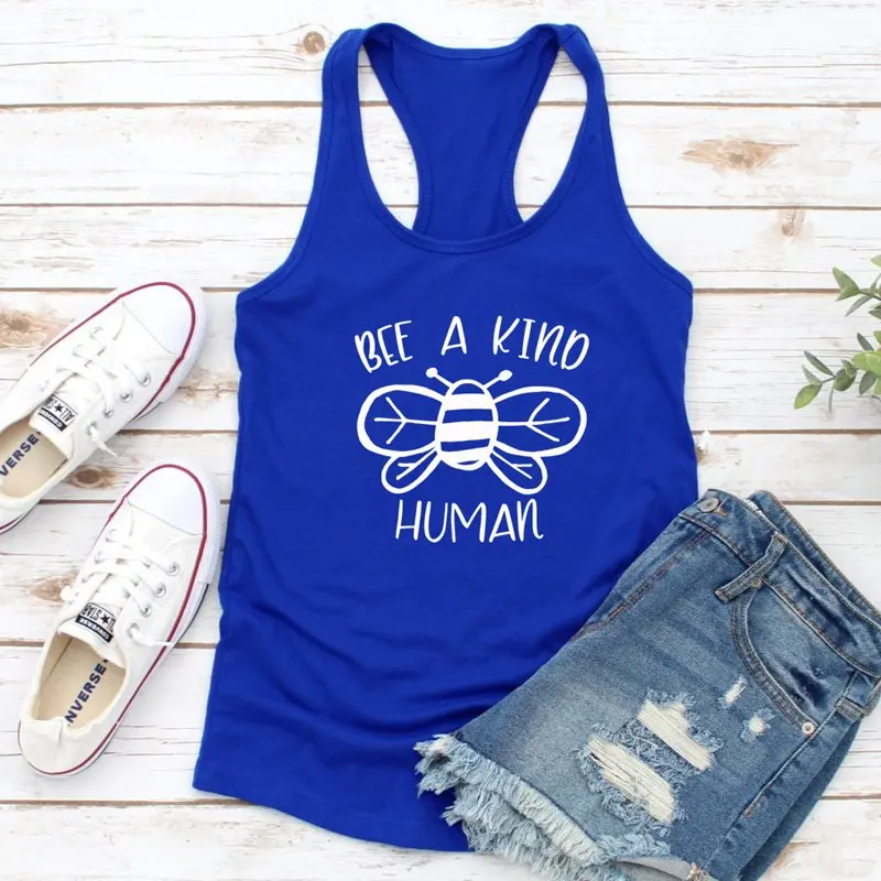 Жилет Bee A kind Human kind ness, модные безрукавки, женские забавные майки с рисунком, летние вдохновляющие рубашки без рукавов - Цвет: blue-white text