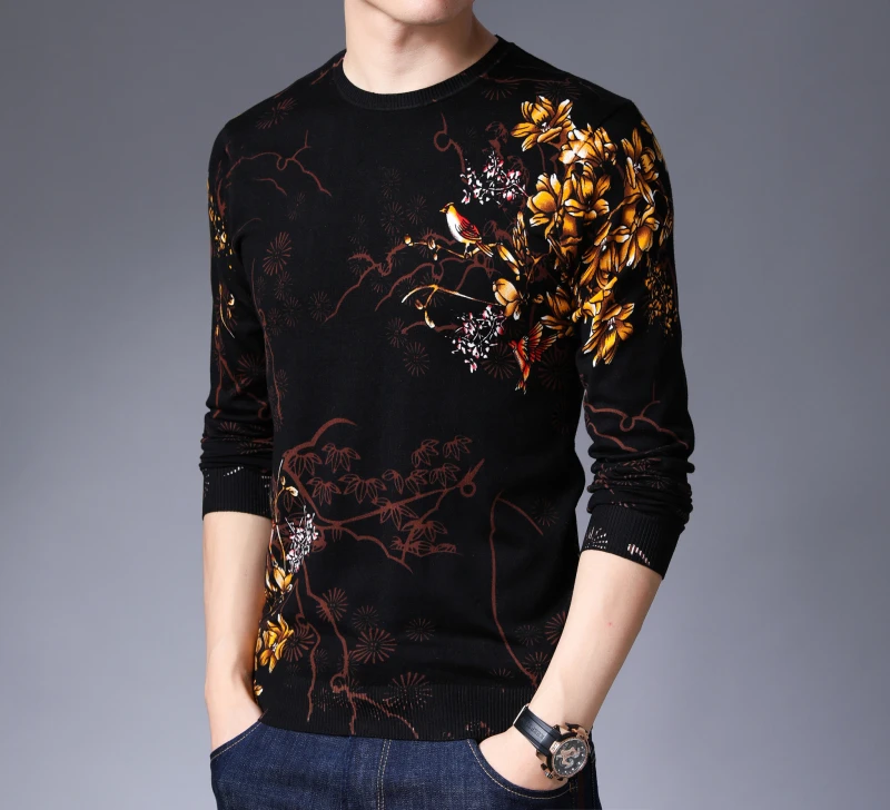 Осенне-зимний свитер нижняя часть одежды пуловер Hombre Slim Fit 3xl Повседневный вязаный свитер с цветочным узором Мужской Хлопковый удобный