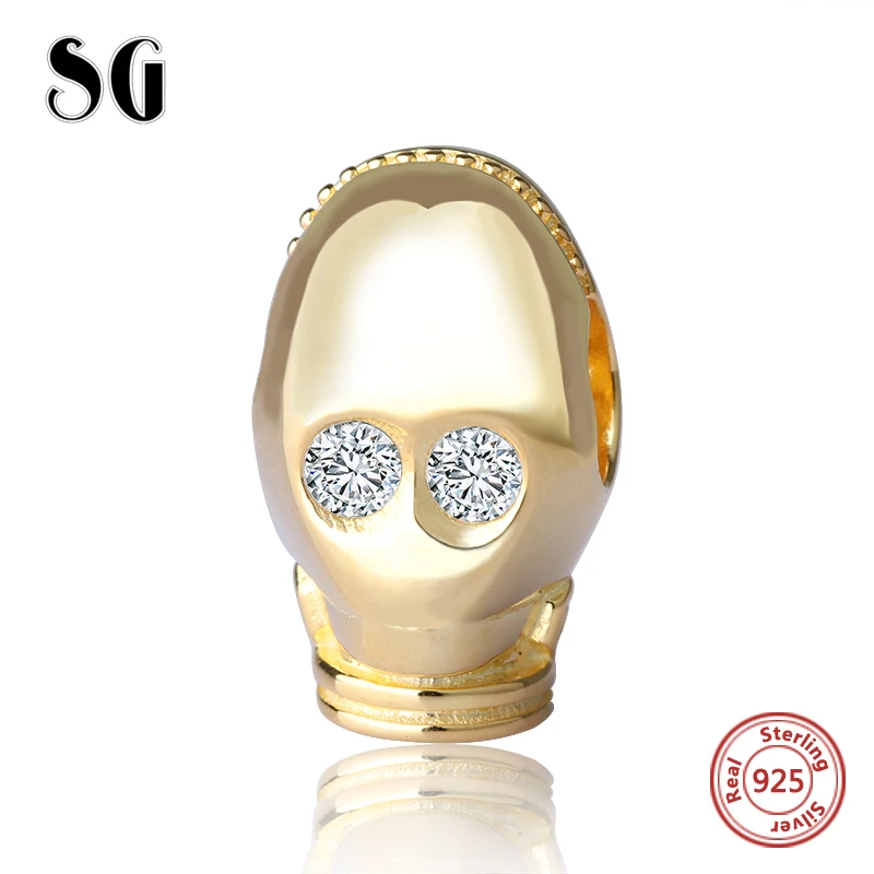 Sg Hot Sale Movie Robot Beads 925 Sterling Silver Gold Color Fit Original Pandora Charms Charm Bracelet Jewelry Accessories Gift | Украшения