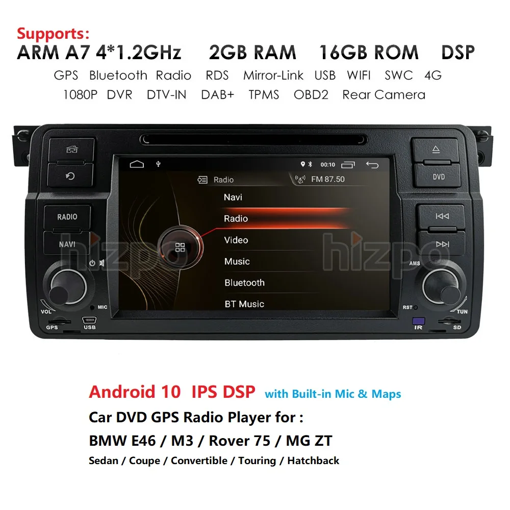 7'' AutoRadio DSP Car DVD Player For BMW E46 M3 Rover 75  MG ZT GPS Navigation SWC RDS 4G WiFi DAB+BOX 2GB+16GB OBD2