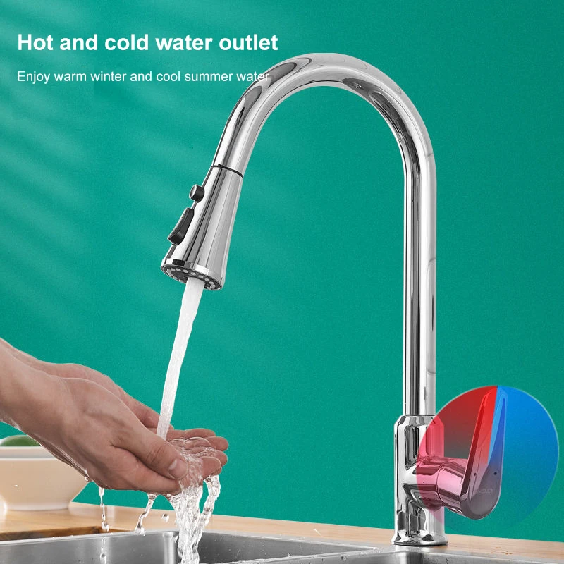 Brass stainless steel kitchen sink draw faucet hot cold mixed water 360