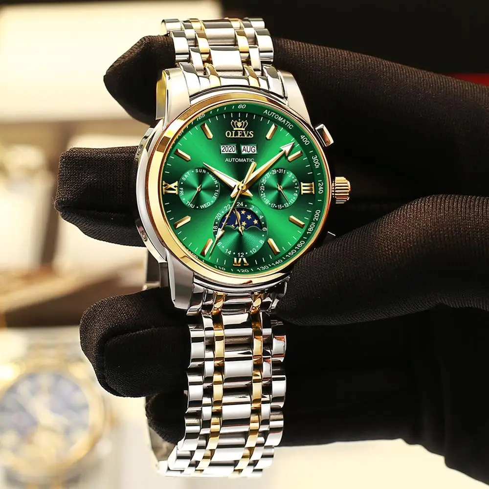 OLEVS Automatic Watches for Men Mechanical Slef-Wind Luxury Classic Stainless Steel Wrist Watch Date Waterproof Luminous Pointer