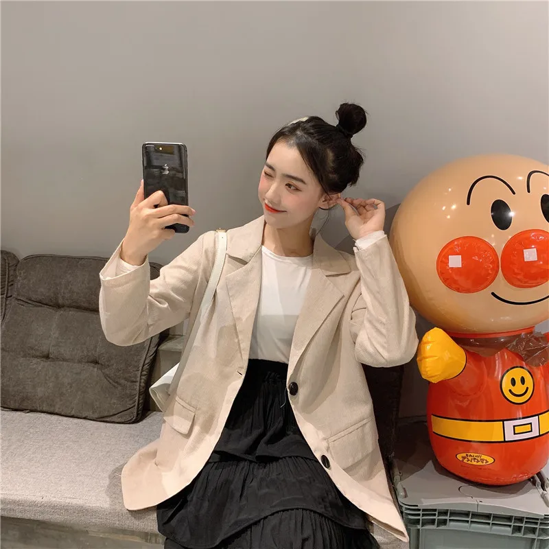 Photo Shoot Autumn New Style Korean-style Loose-Fit BF Style Retro Thin Stripe GIRL'S Long Sleeve Suit Jacket Women's