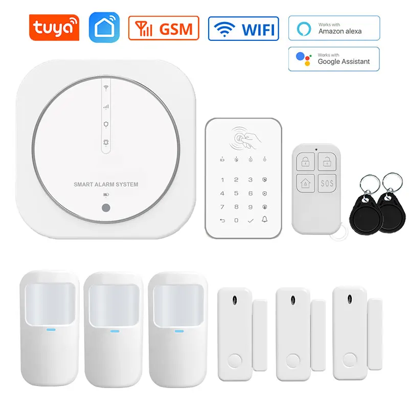 Tuya 433MHz Wireless WiFi GSM Home Security Alarm System with Touch Keypad PIR Detector Strobe Siren Supports Alexa & Google ring alarm wireless keypad Alarms & Sensors