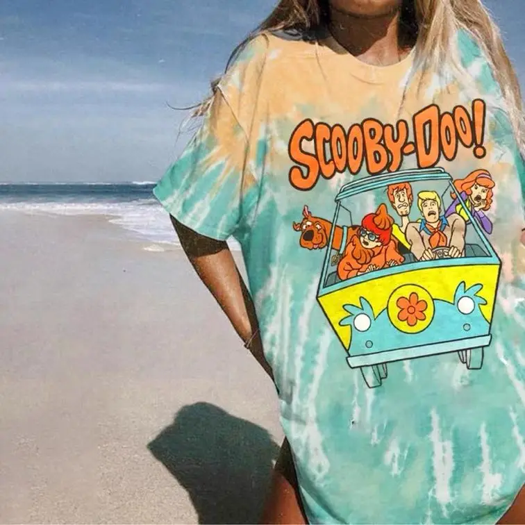 Camiseta holgada informal Harajuku para mujer, camiseta de manga corta con cuello redondo y estampado de dibujos animados