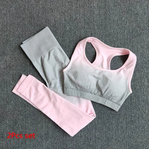 Pink 2Pcs set Набор Ombre из 2 предметов, набор для тренировки, Женская бесшовная Спортивная одежда для йоги, одежда для фитнеса, женская спортивная одежда, леггинсы для спортзала, спортивный костюм - Цвет: Pink 2Pcs set