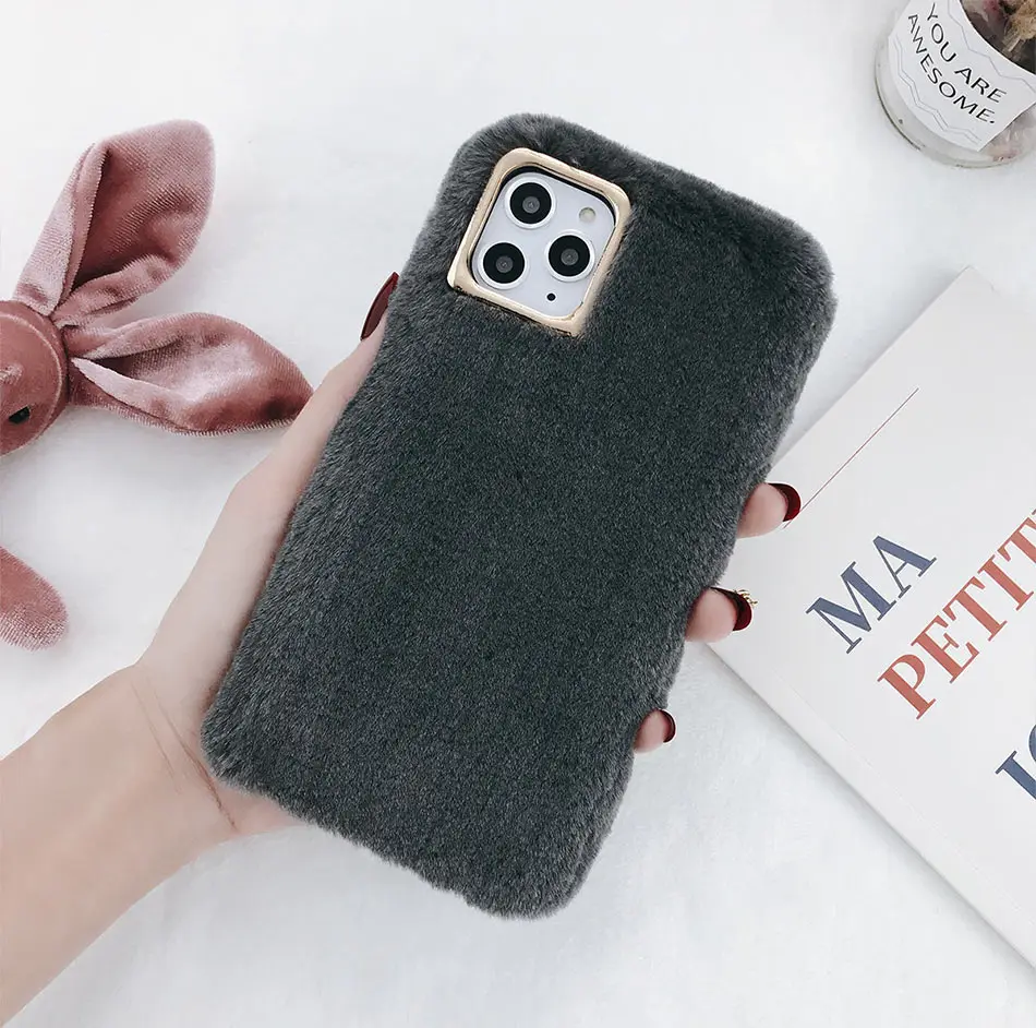 USLION пушистые меховые зимние теплые чехлы для iPhone 11 Pro Max X XR Xs Max Чехлы для iPhone 6 6s 7 8 Plus Мягкий ТПУ чехол