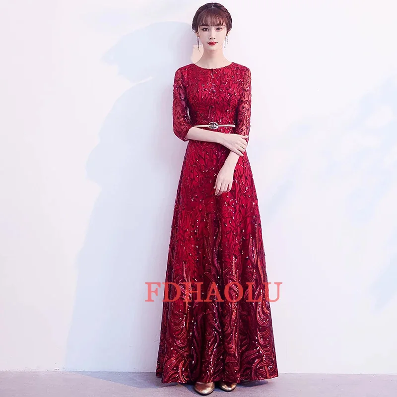 FDHAOLU FU107 New Luxury Sequins Evening Dress Banquet Elegant Gold Half Sleeved Party Prom Gown Robe De Soiree Customized 2
