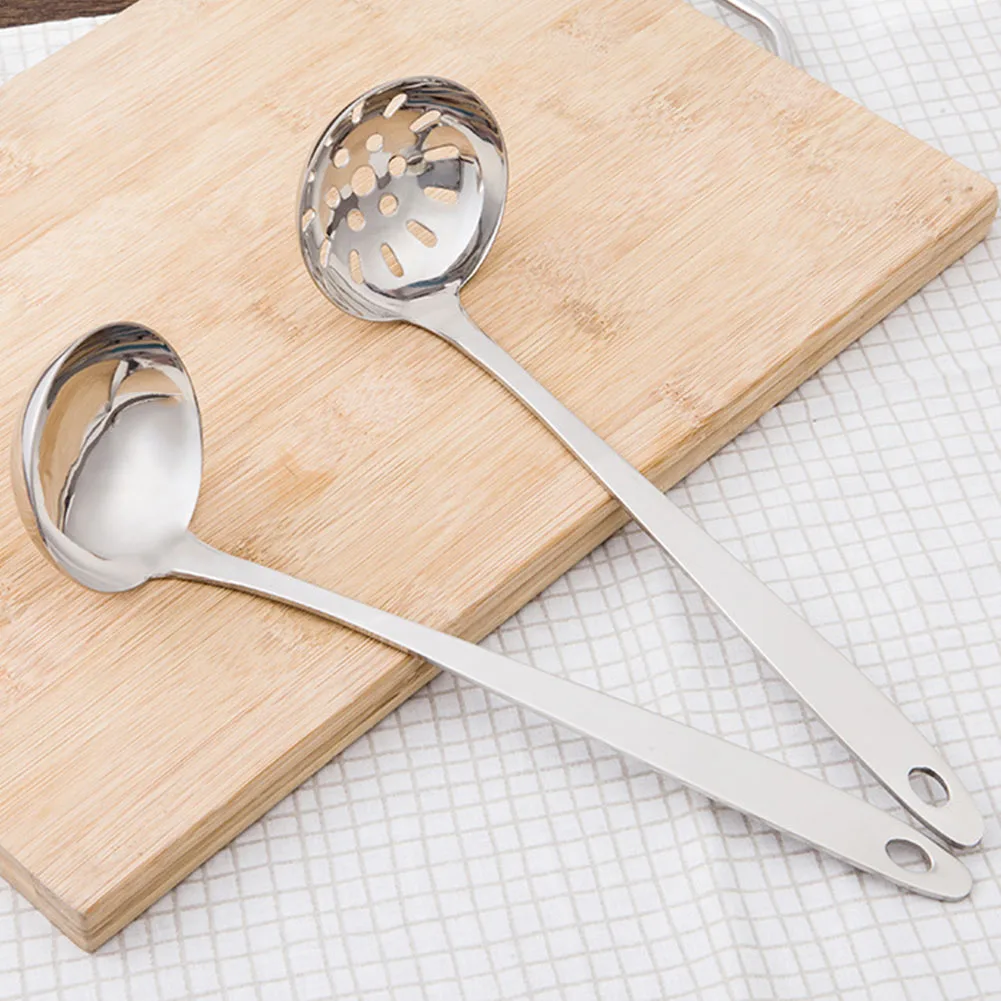 Colander Hanging Long Handle Kitchen Supplies Soup Portable Slotted Spoon Heat Resistant Non Slip Stainless Steel Strainer
