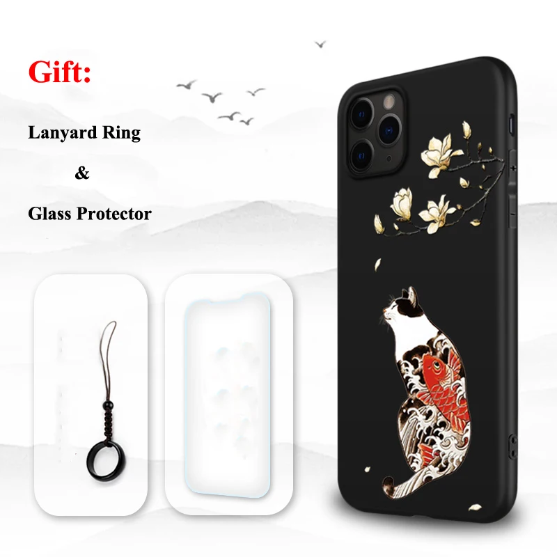 Для iPhone 11 Pro Max XR XS 10S Max X 8 7 Plus чехол 3D рельефная Матовая Мягкая задняя крышка LICOERS Официальный чехол для iPhone 11Pro чехол - Цвет: Cat