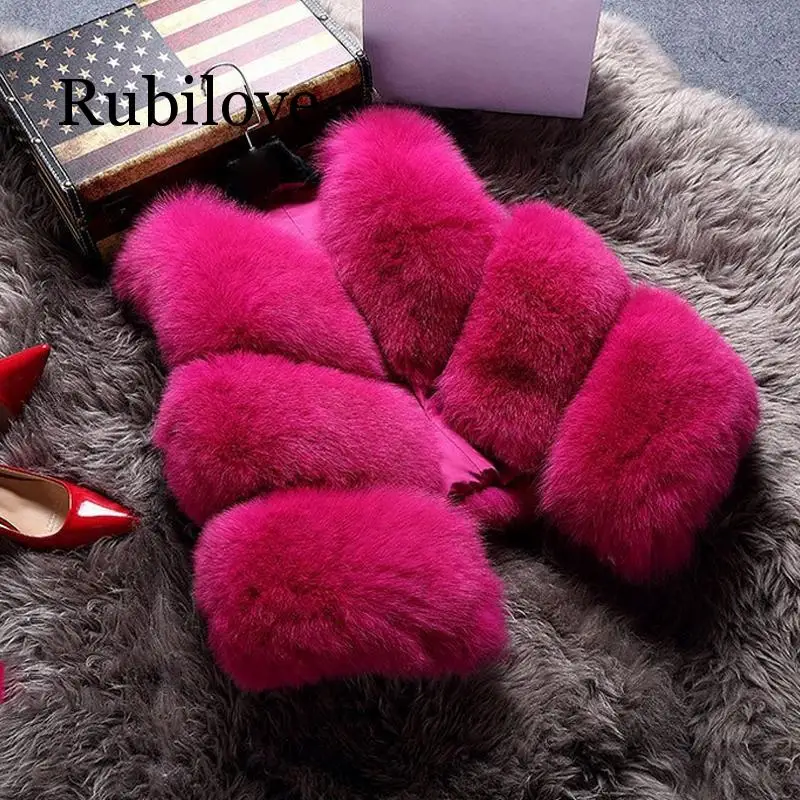 Rubilove, пушистый меховой Толстый жилет, куртка, пальто, женская зимняя теплая верхняя одежда, пальто, парка, без рукавов, с круглым вырезом, короткий меховой жилет