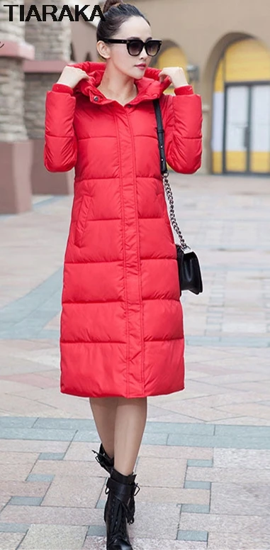 Nice New Hooded Colorful Winter Down Coat Jacket Long Warm Women Casaco Feminino Abrigos Mujer Invierno Parkas Outwear Coats - Цвет: red 19