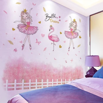 

[shijuekongjian] Chaotic Grass Wall Stickers DIY Girl Flamingo Wall Decals for Baby Room Kids Bedroom Kitchen House Decoration
