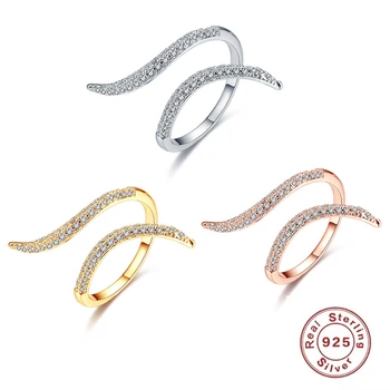 

925 Sterling Silver Cubic Zircon Snake Shape Rings For Women Girls Adjustable Finger Opening Handmade Fine Jewelry Wedding Gifts