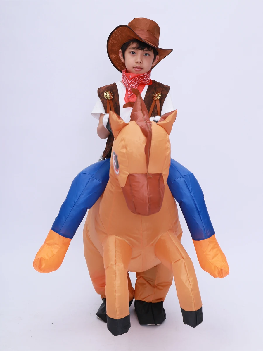 Kids Child Inflatable Horse Costume Cosplay Girls Boys Cowboy Ride Horse Funny Halloween Purim Party Inflated Garment Disfraces cosplay costume